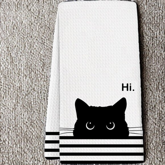 Black Cat Kitchen Towel Halloween Decor Bathroom Decoration Hand Dish Cloth Gift - Picture 3 of 5